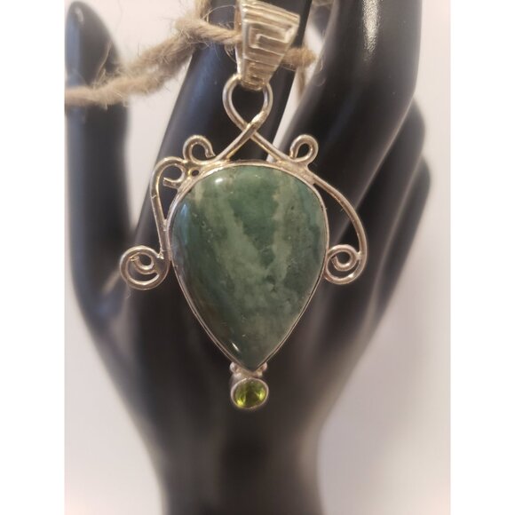 Gemstone Pendant Vintage Aventurine 925 Silver Hand Made Pendan - Picture 7 of 10